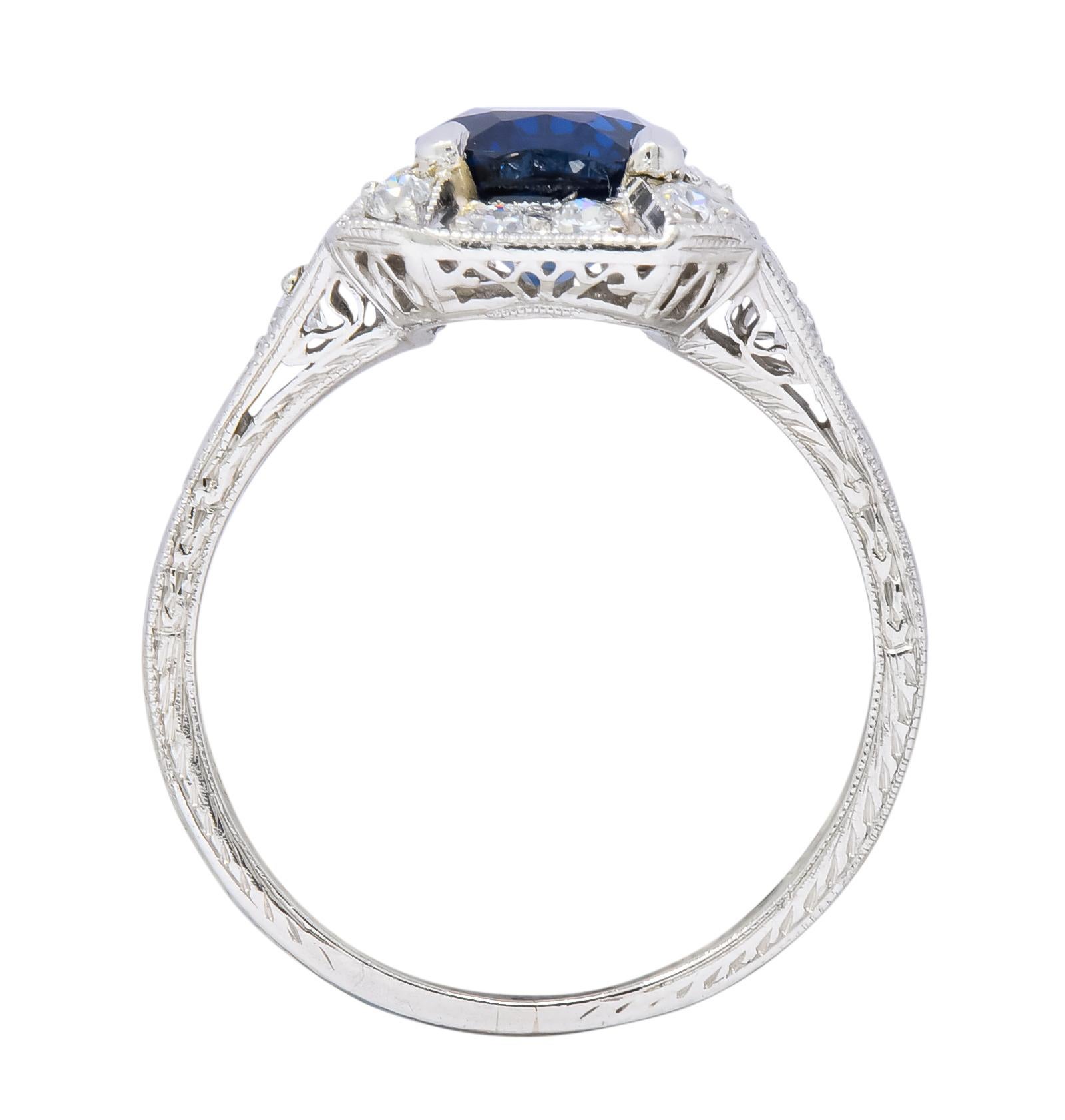 Art Deco 2.86 Carat No Heat Sapphire Diamond Platinum Ring AGL 3