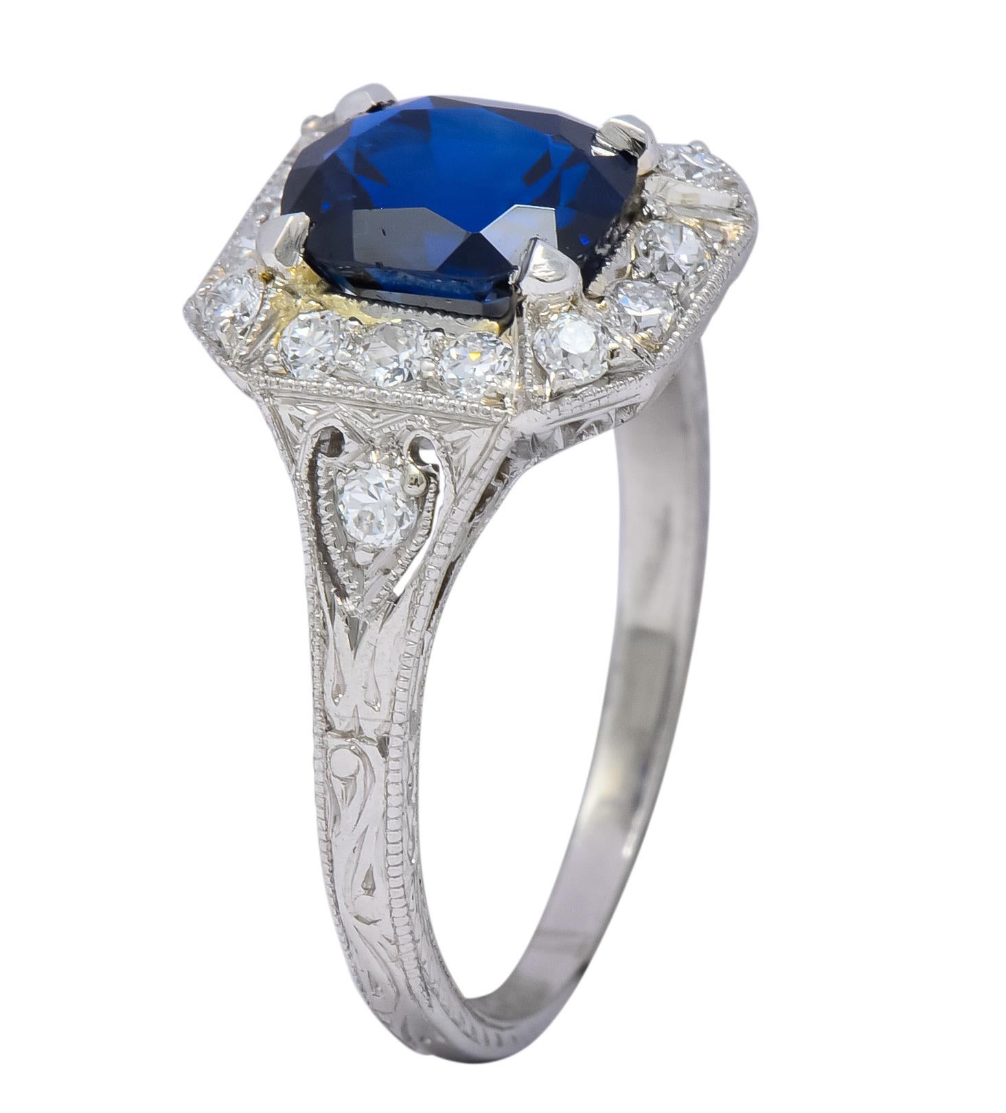 Art Deco 2.86 Carat No Heat Sapphire Diamond Platinum Ring AGL 4