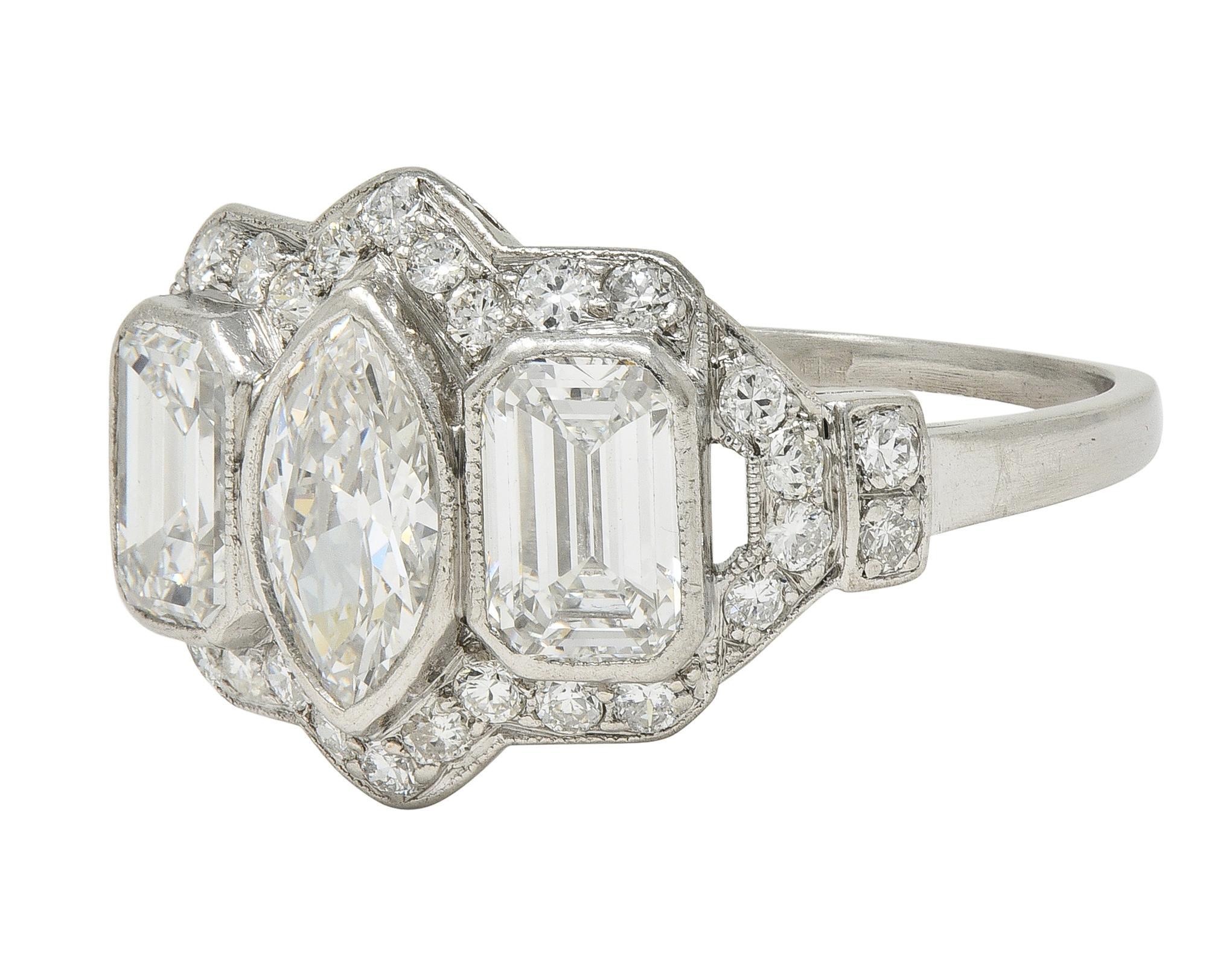 Art Deco 2.87 CTW Marquise Schliff Diamant Platin Vintage Halo Verlobungsring im Angebot 1