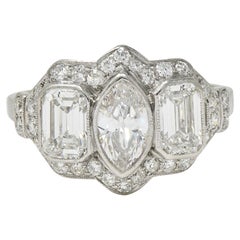 Art Deco 2.87 CTW Marquise Cut Diamond Platinum Vintage Halo Engagement Ring