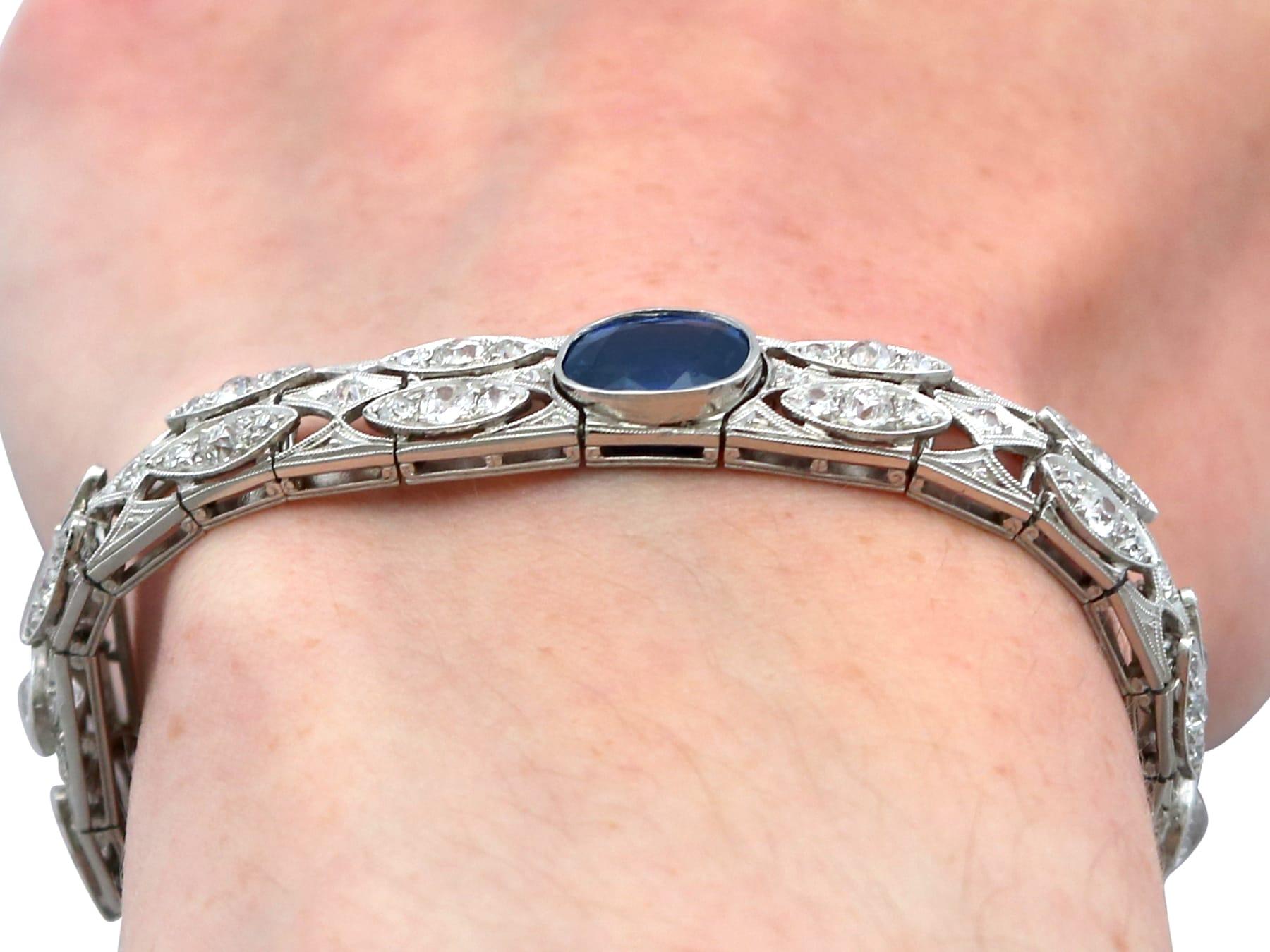 Art Deco 2.90 Carat Basaltic Sapphire and 5.40 Carat Diamond Platinum Bracelet For Sale 7