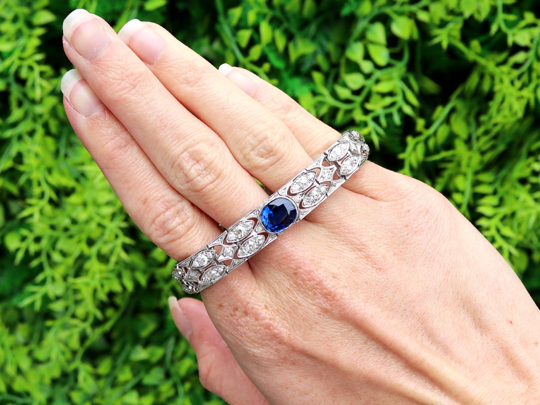 A stunning, fine and impressive antique Art Deco 2.90 carat Basaltic sapphire and 5.40 carat diamond, platinum bracelet; part of our diverse antique luxury sapphire jewellery collections.

This stunning, fine and impressive Art Deco antique sapphire