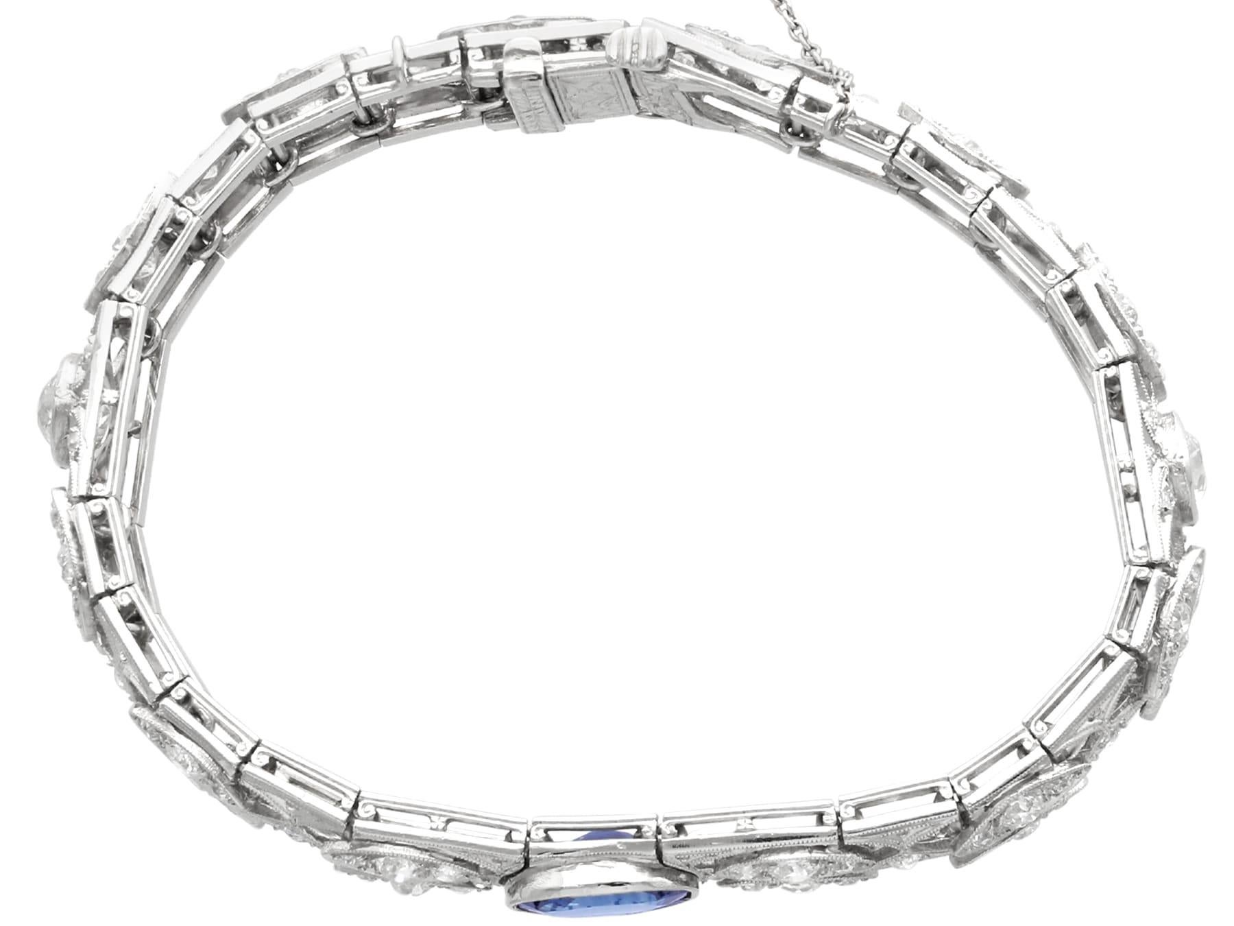 Cushion Cut Art Deco 2.90 Carat Basaltic Sapphire and 5.40 Carat Diamond Platinum Bracelet For Sale