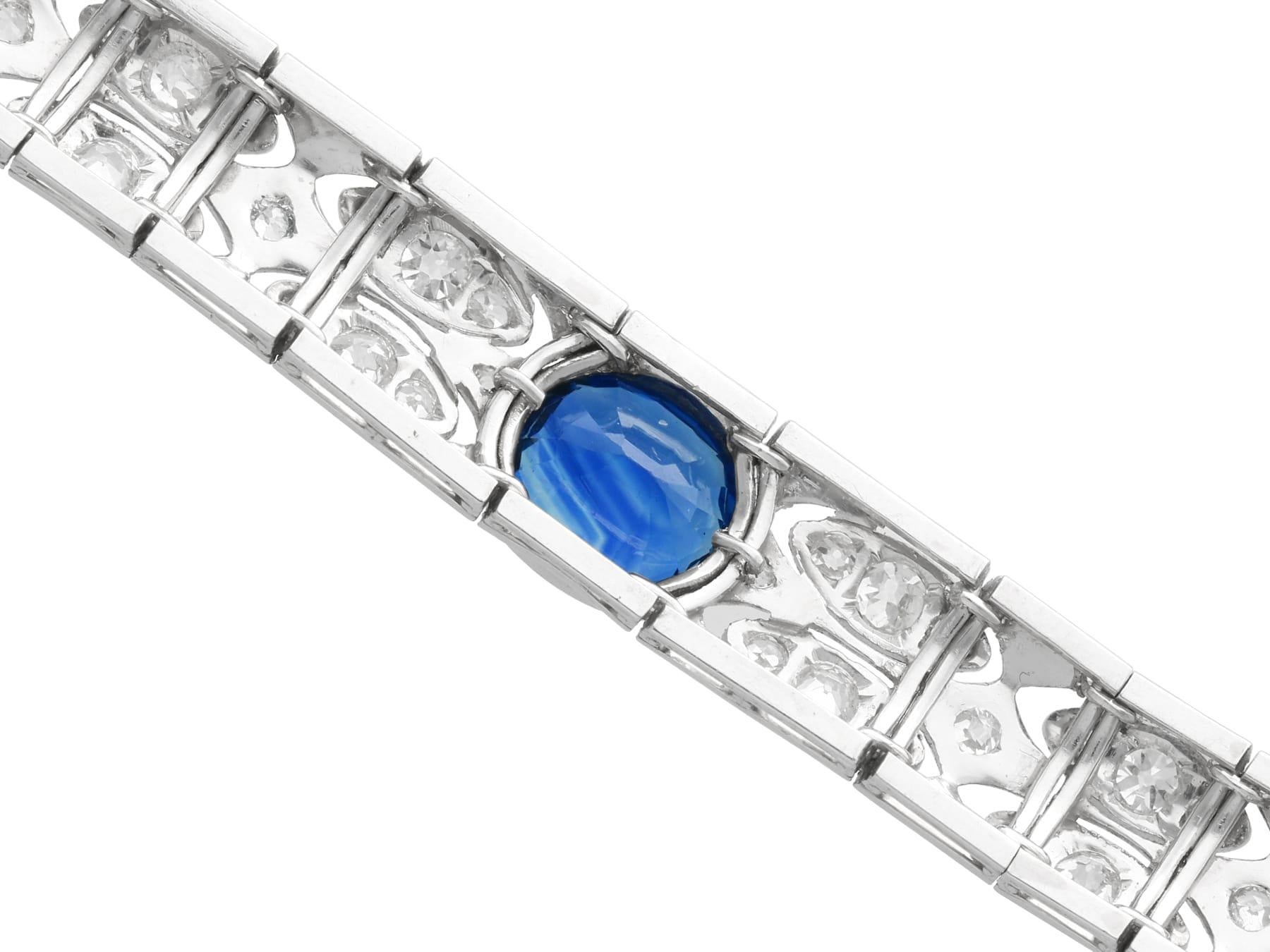 Art Deco 2.90 Carat Basaltic Sapphire and 5.40 Carat Diamond Platinum Bracelet For Sale 1