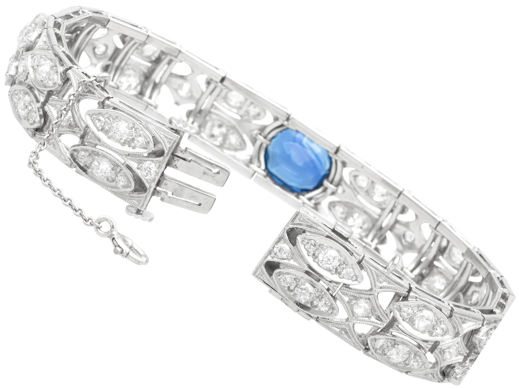 Art Deco 2.90 Carat Basaltic Sapphire and 5.40 Carat Diamond Platinum Bracelet For Sale 2
