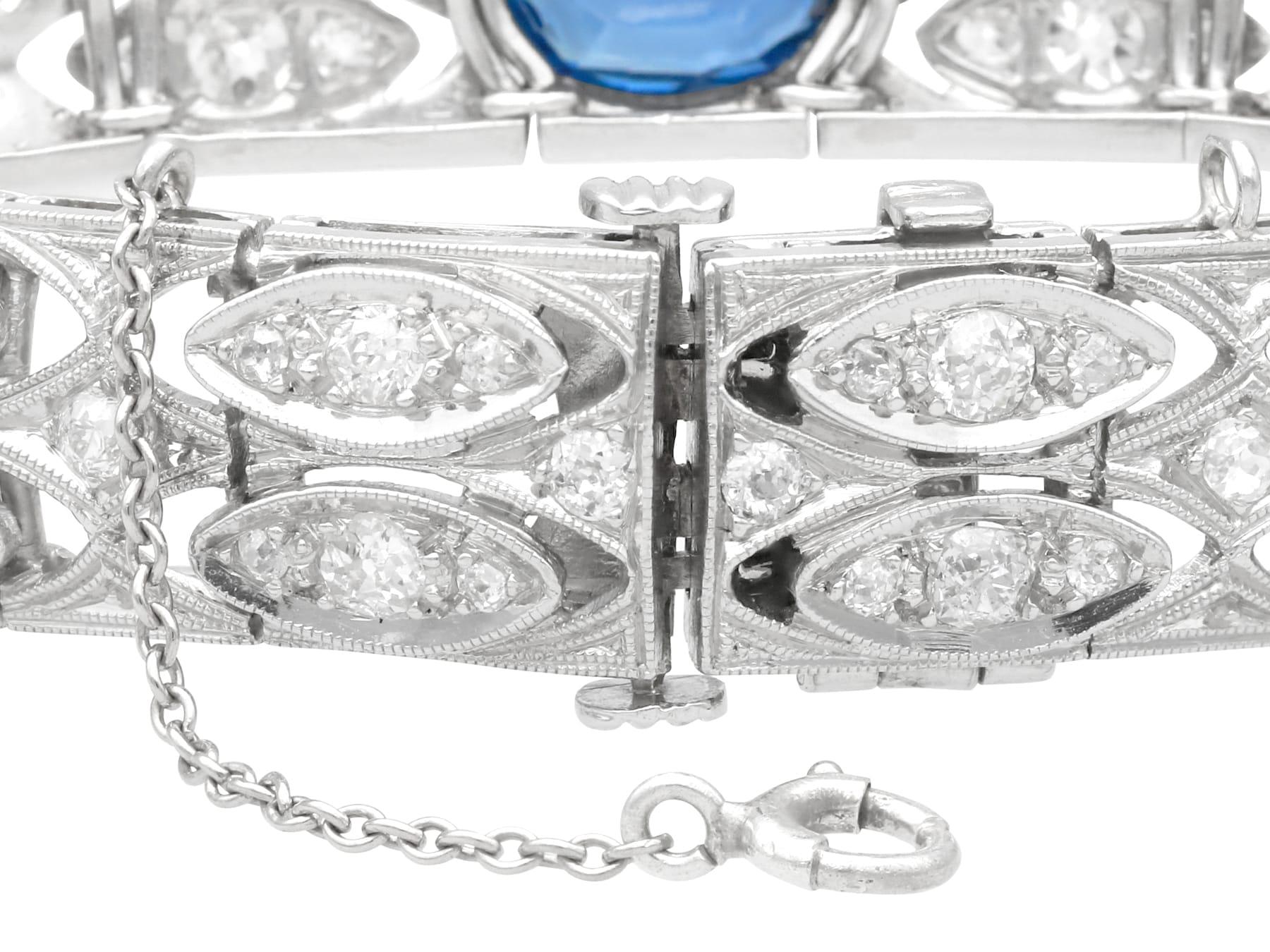 Art Deco 2.90 Carat Basaltic Sapphire and 5.40 Carat Diamond Platinum Bracelet For Sale 3