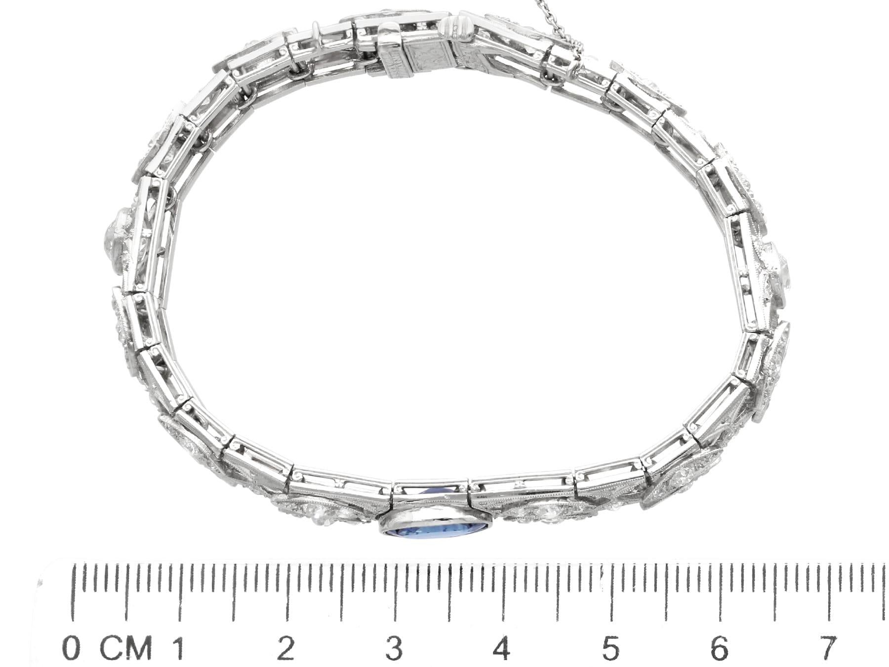 Art Deco 2.90 Carat Basaltic Sapphire and 5.40 Carat Diamond Platinum Bracelet For Sale 4