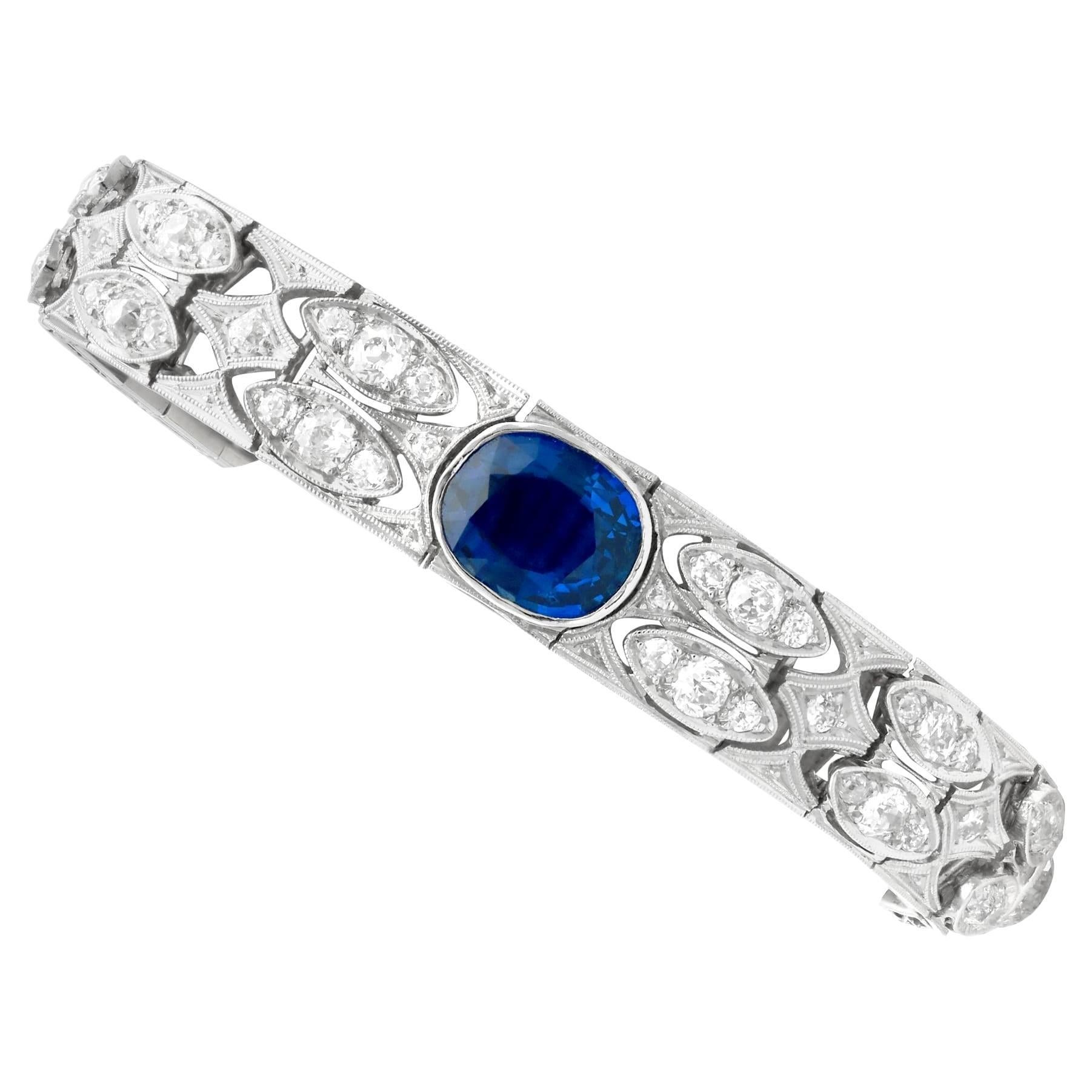 Art Deco 2.90 Carat Basaltic Sapphire and 5.40 Carat Diamond Platinum Bracelet