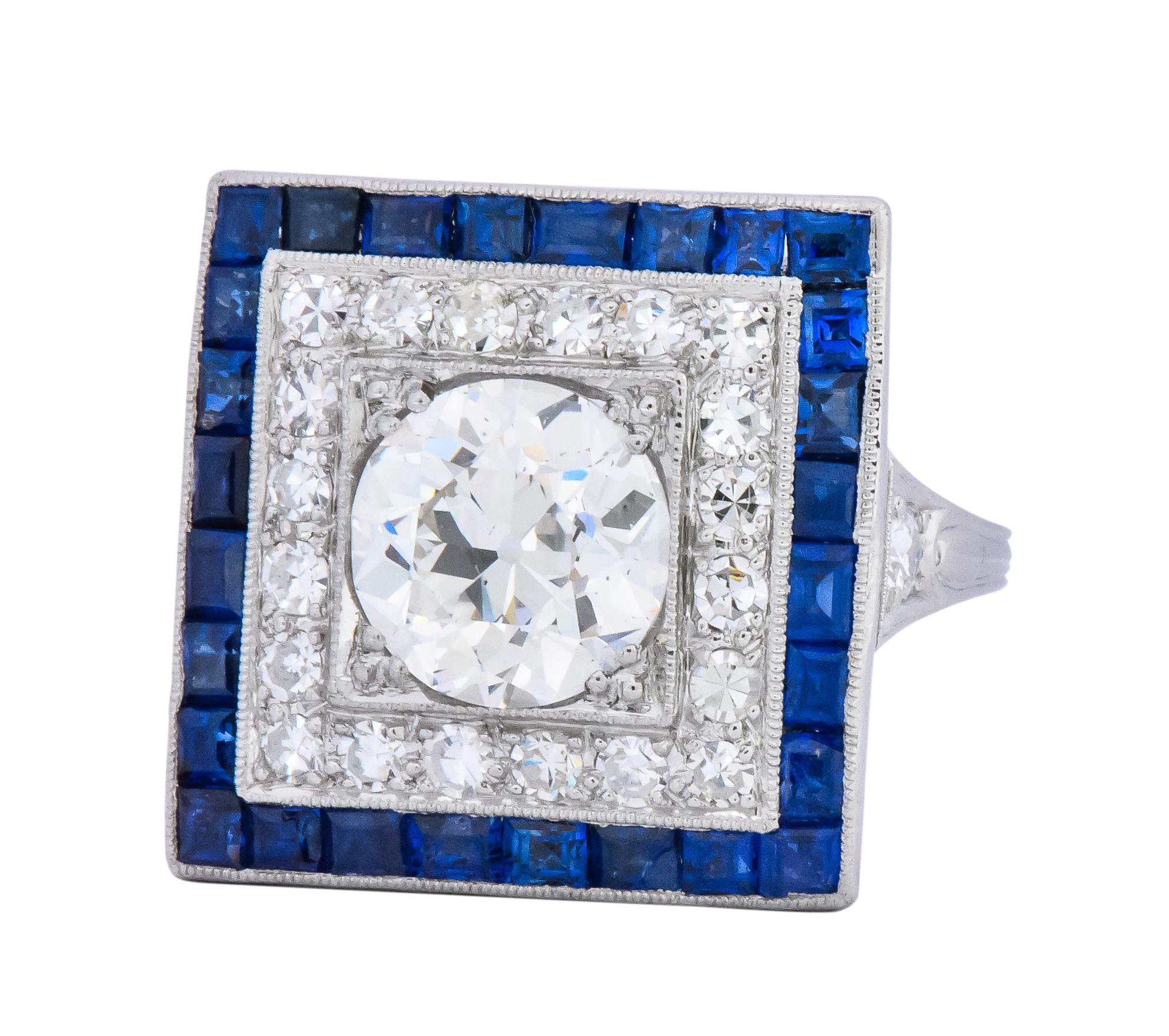 Women's or Men's Art Deco 2.90 Carat Diamond Sapphire Cocktail Platinum Dinner Ring GIA