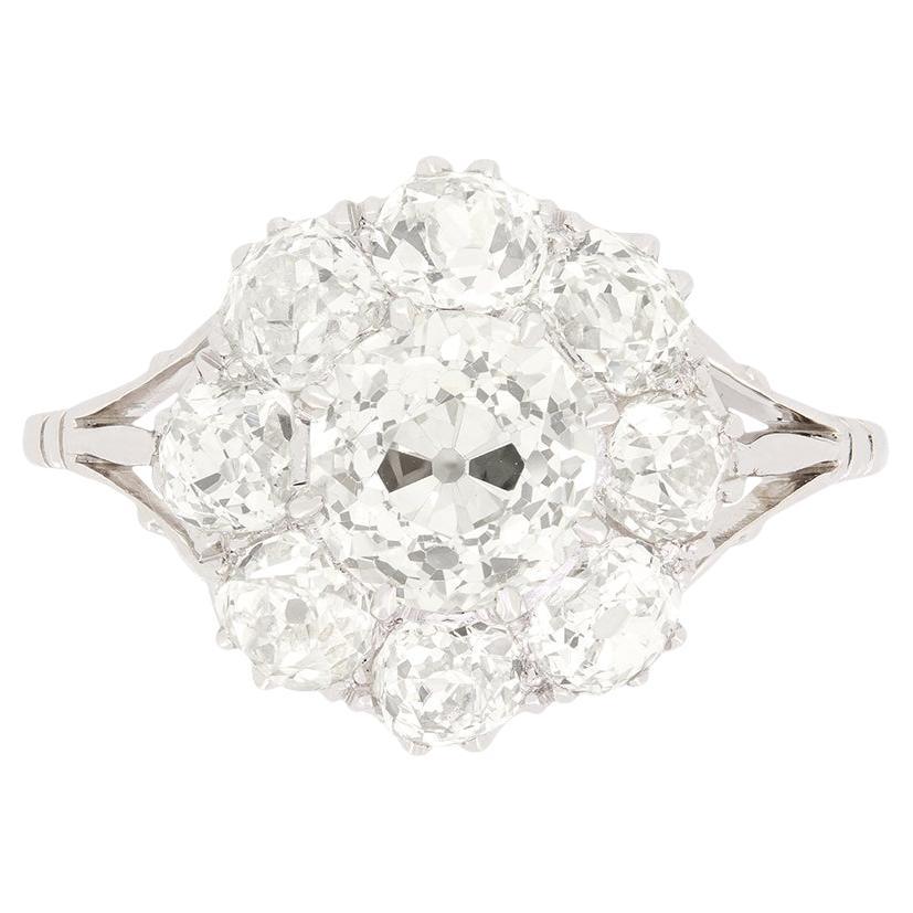 Art Deco 2.90ct Diamond Cluster Ring, c.1920s For Sale