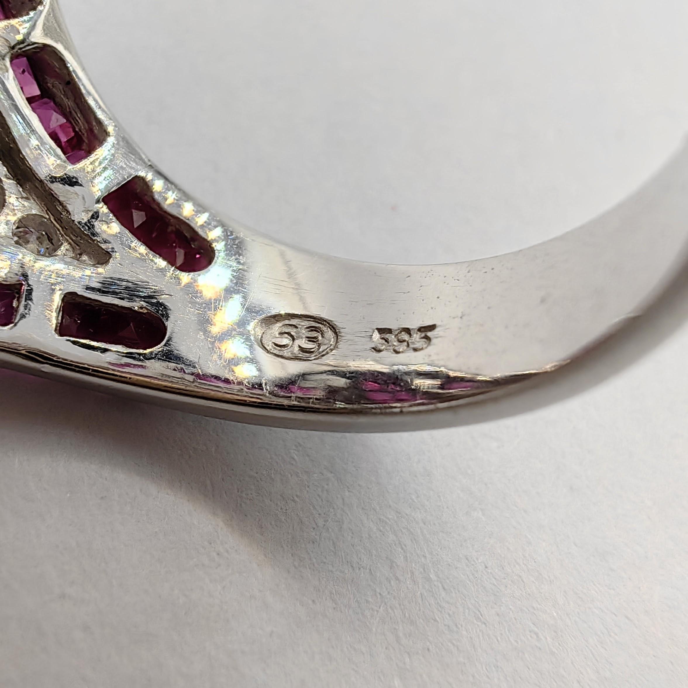 2.91 Carat Cabochon Ruby Diamond Art Deco Style Ring in 14K White Gold For Sale 4