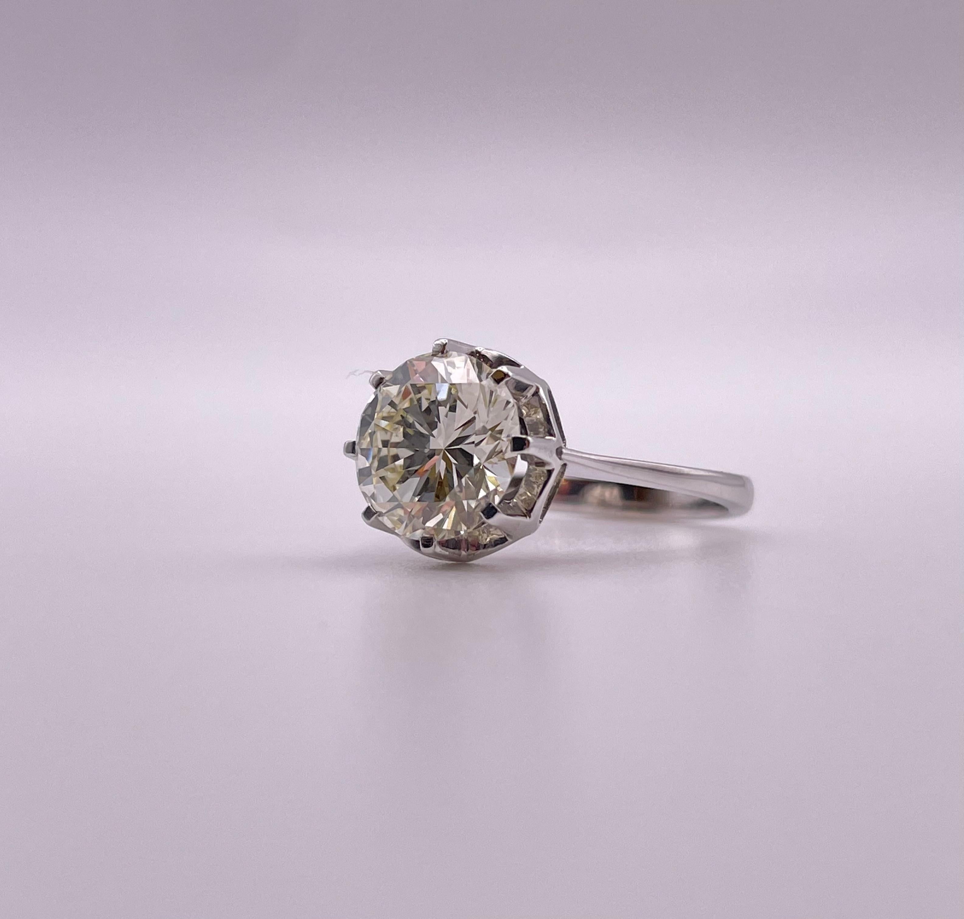 Art Deco 2.91 Carat Old Cut Diamond Solitaire Engagement Ring, circa 1950 In Excellent Condition In Firenze, FI