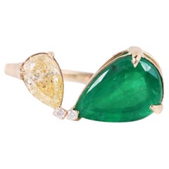 Art Deco 2.93 Carat Pear Cut Natural Emerald Diamond Open Style Engagement Ring