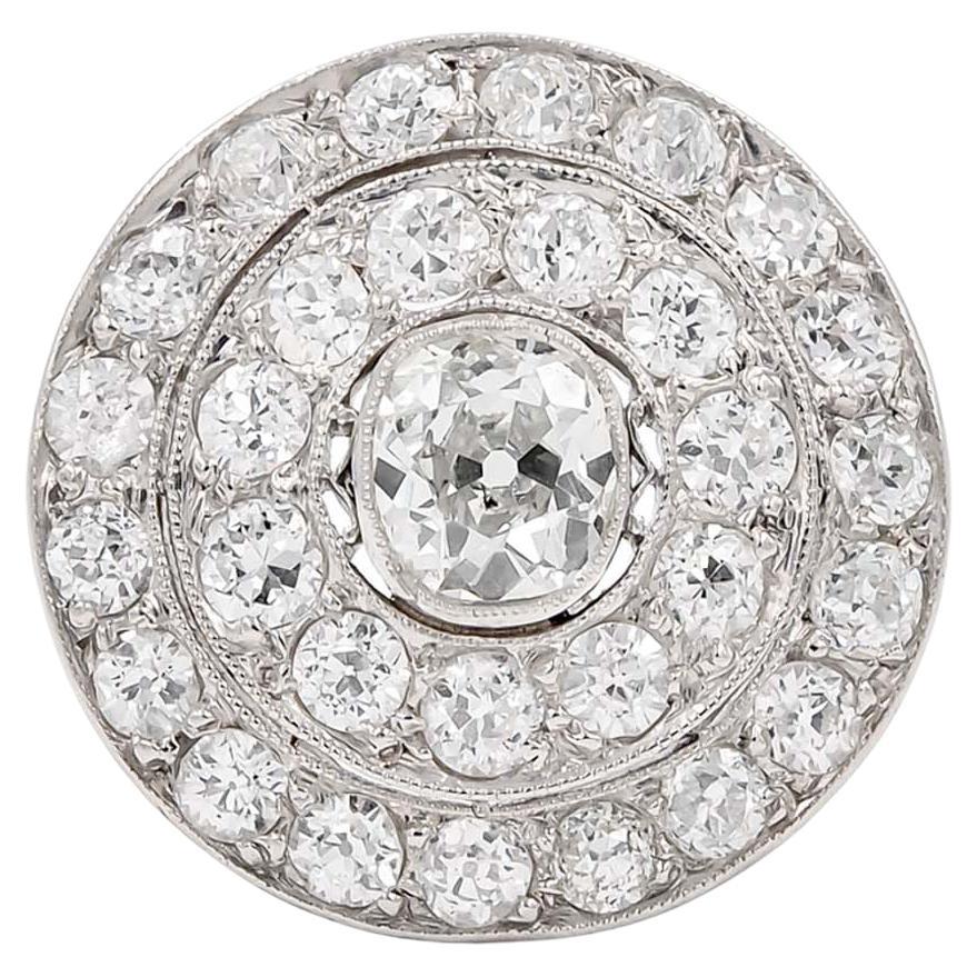 Art Deco 2.93 Ctw. Old Mine Cut Diamond Target Cluster Ring