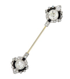 Art Deco 2.95 Carat Diamond Onyx Platinum Jabot Stickpin