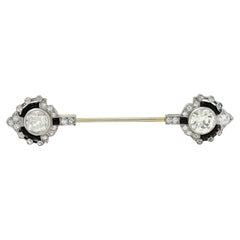 Vintage Art Deco 2.95 Carat Diamond Onyx Platinum Jabot Stickpin