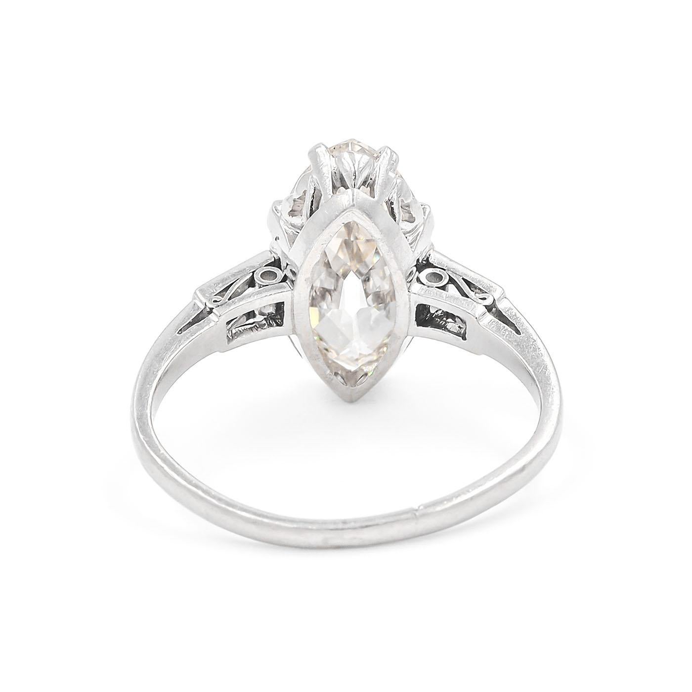 Women's Art Deco 2.95 Carat GIA Vintage Marquise Cut Diamond Engagement Ring
