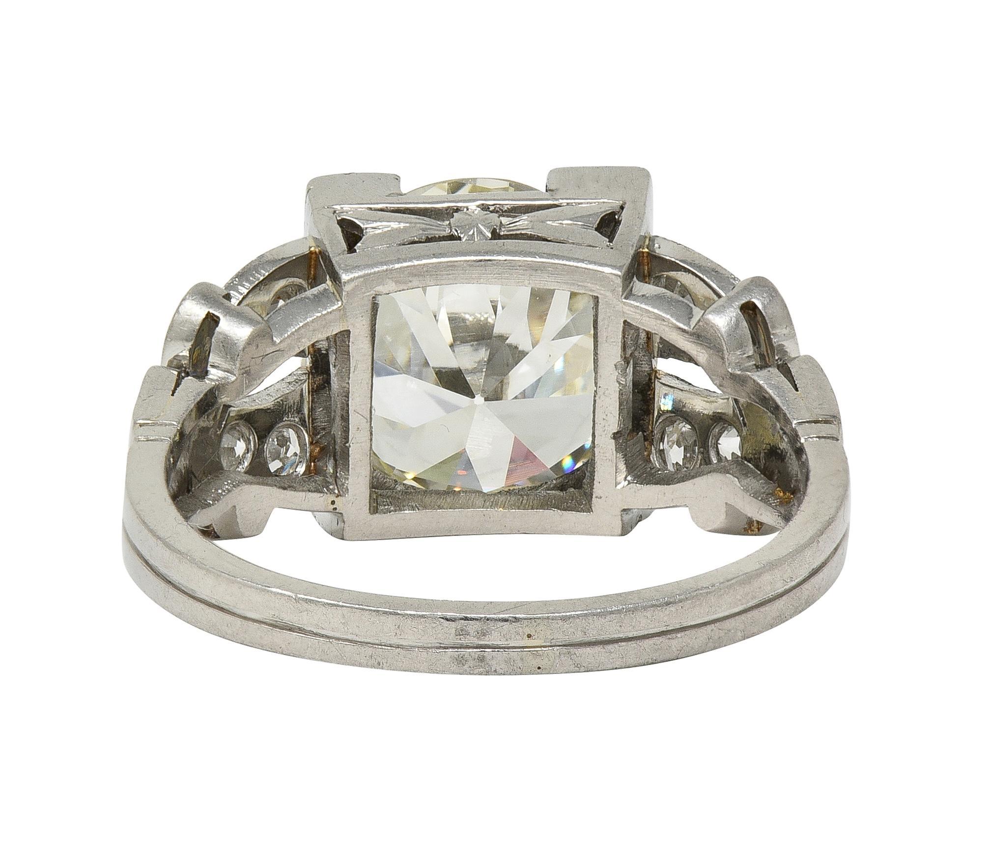 Bague de fiançailles vintage Art déco avec boucle en platine et diamants européens 2,95 carats certifiés GIA Unisexe en vente