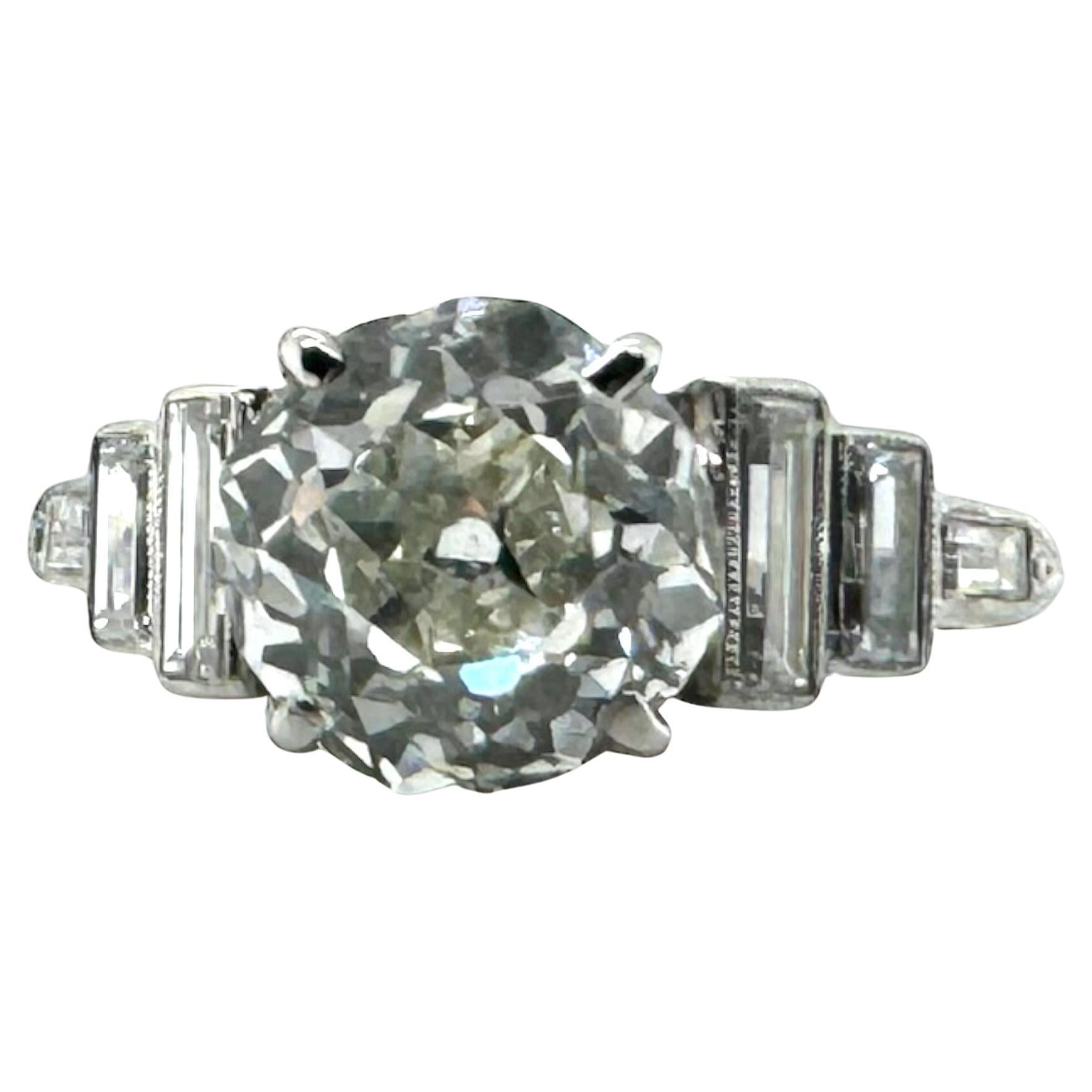 Art Deco 2.97 Carat Old European Cut Diamond Platinum Engagement Ring ...