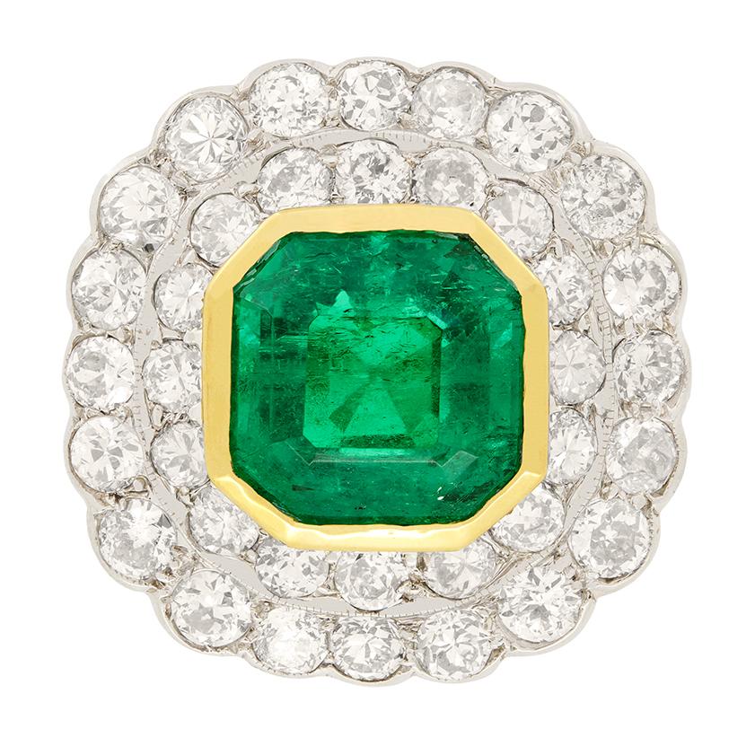 Art Deco 2.97ct Emerald and Diamond Ring, c.1920s For Sale