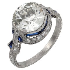 Bague de fiançailles Art déco 2,98 carats diamant saphir platine