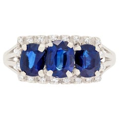 Art Deco 2ct Sapphire and Diamond Three Stone Ring, c.1930s