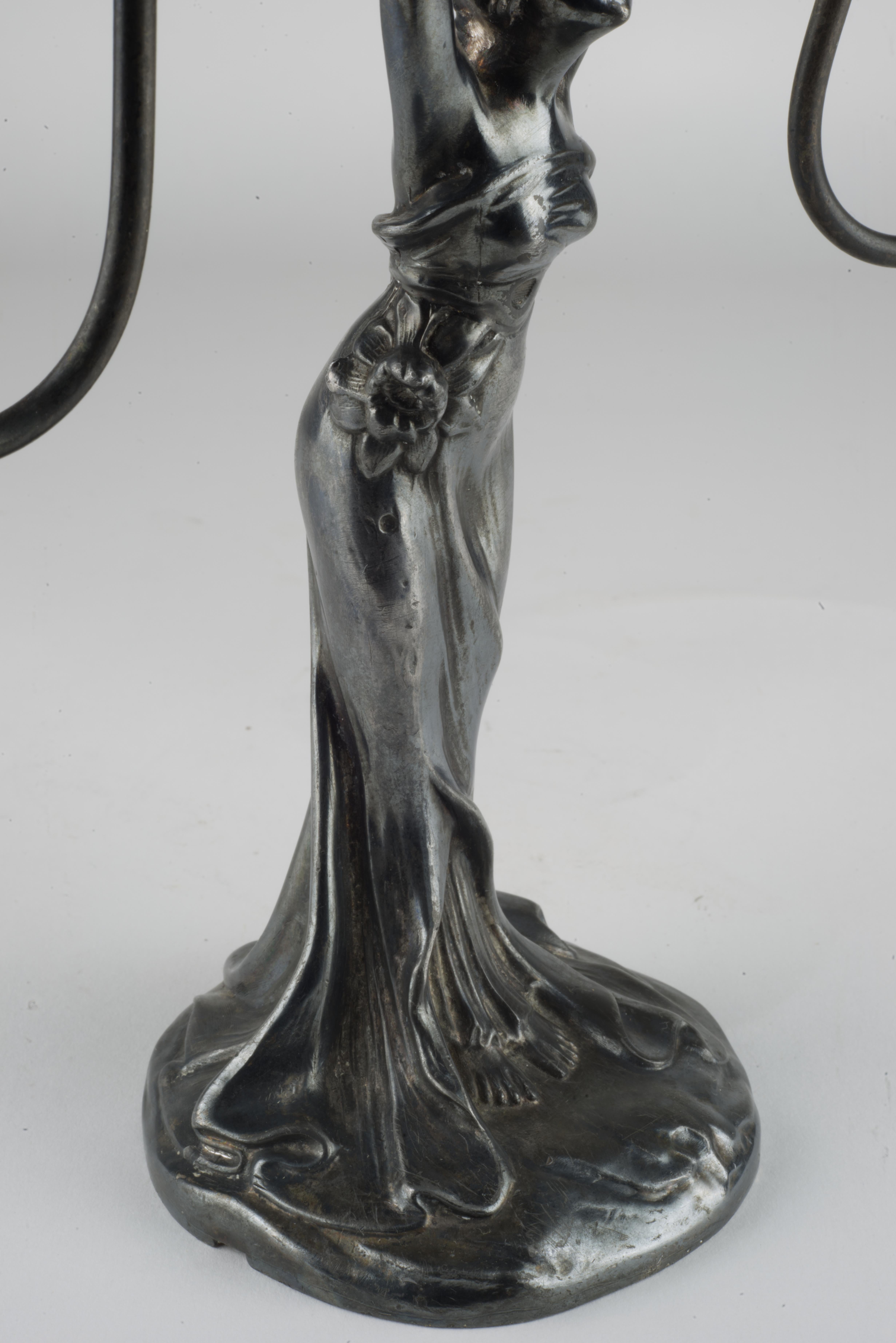 Art Deco 3-Arm Candelabra Woman Figure E.G. Webster & Sons For Sale 1