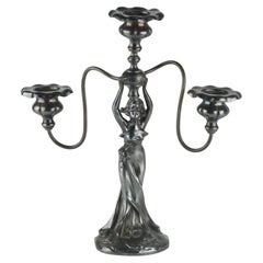 Used Art Deco 3-Arm Candelabra Woman Figure E.G. Webster & Sons