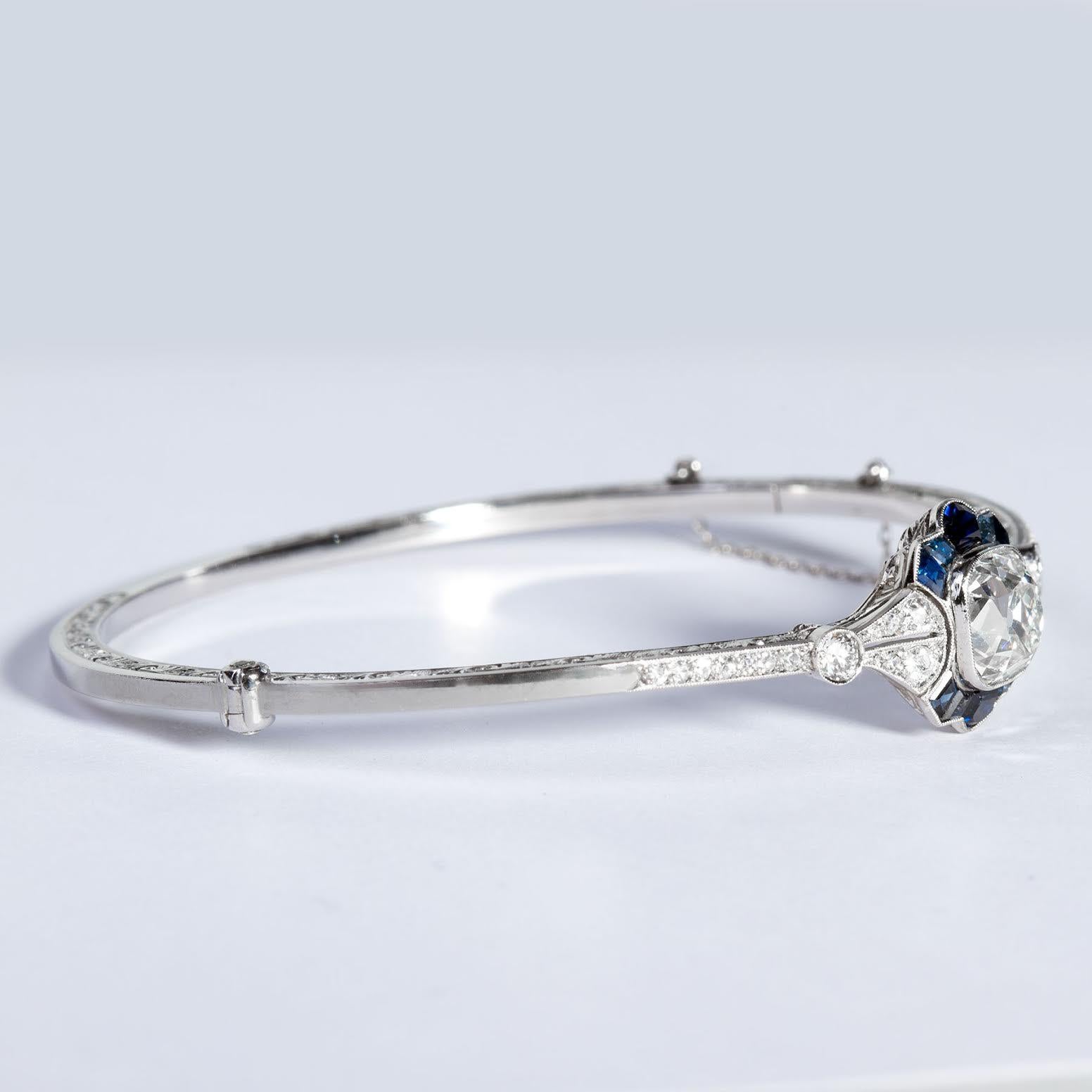 Art Deco 3 Carat Diamond Sapphire Bracelet 2