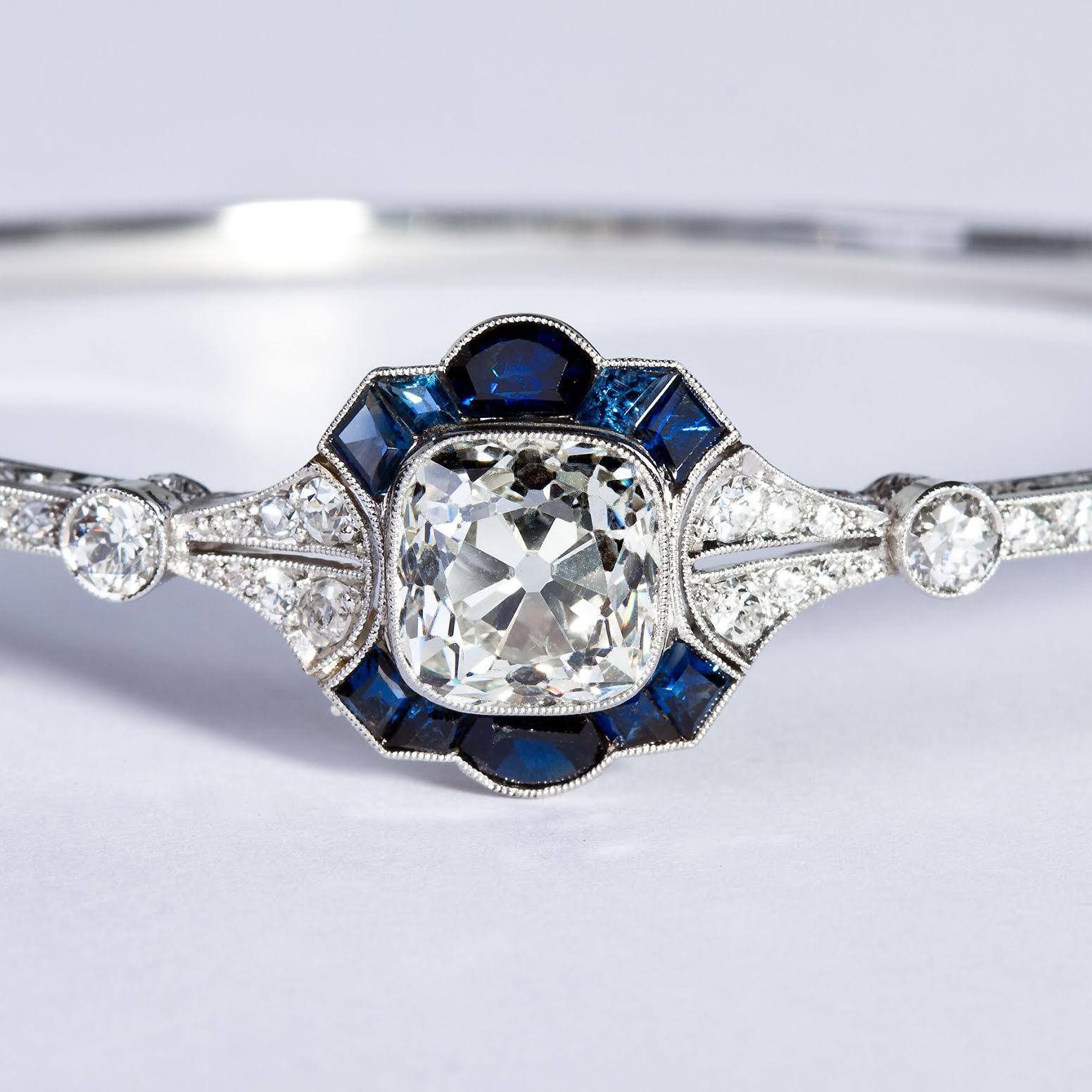 Art Deco 3 Carat Diamond Sapphire Bracelet In Excellent Condition In New York, NY