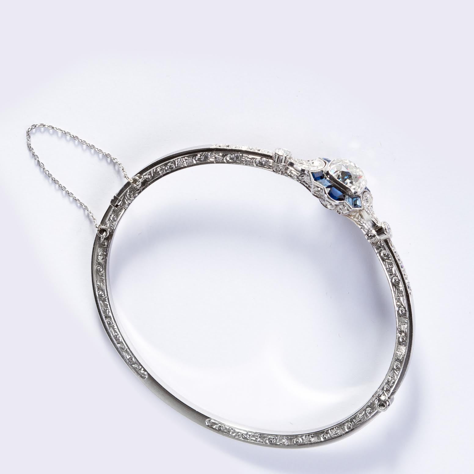 Women's Art Deco 3 Carat Diamond Sapphire Bracelet