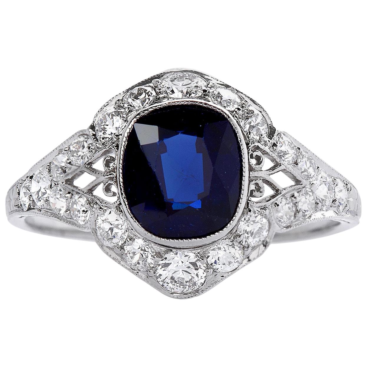 Art Deco 3 Carat No Heat Sapphire Ring