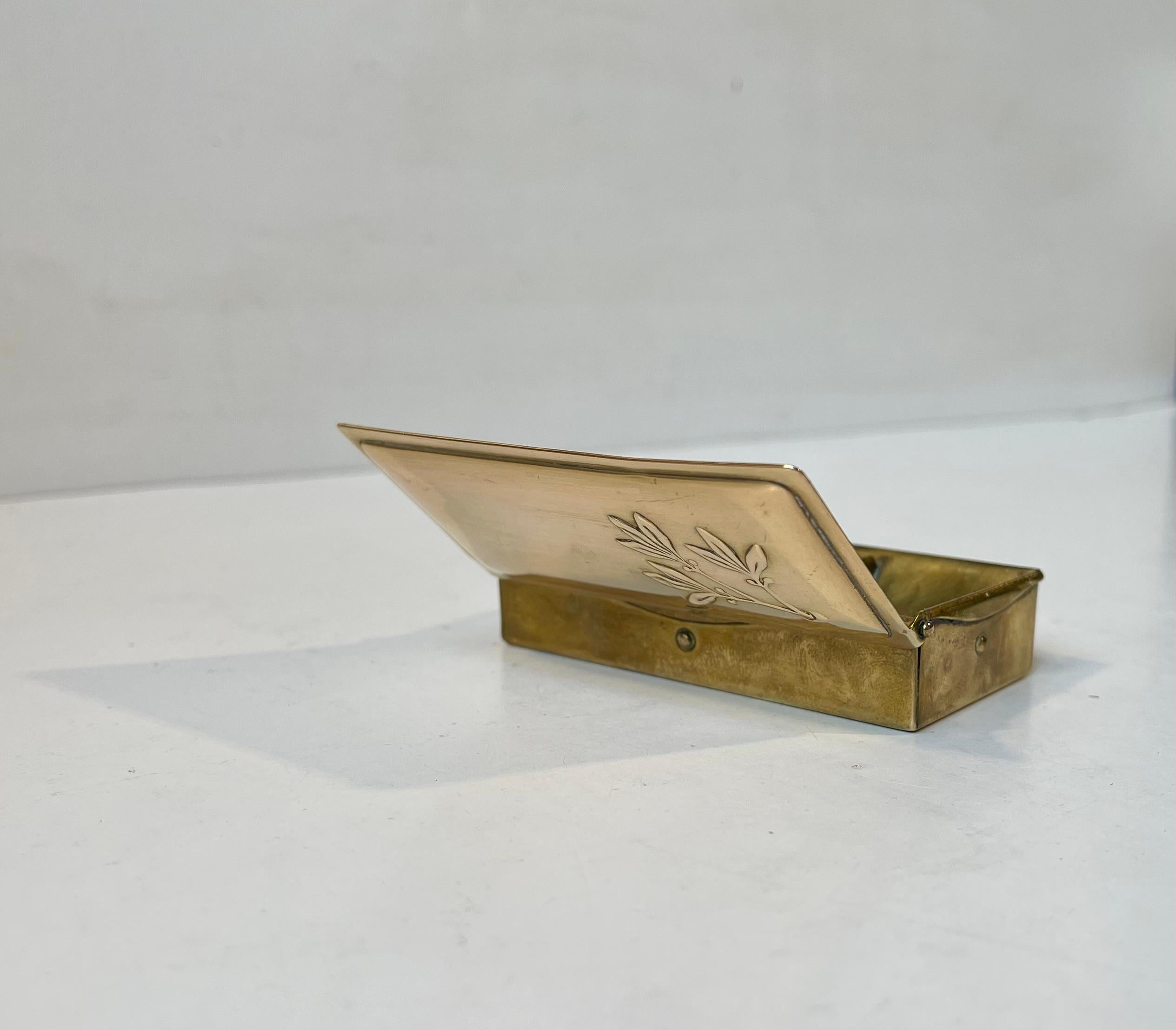 European Art Deco 3 Compartment Pill Box in Brass, 1930s For Sale