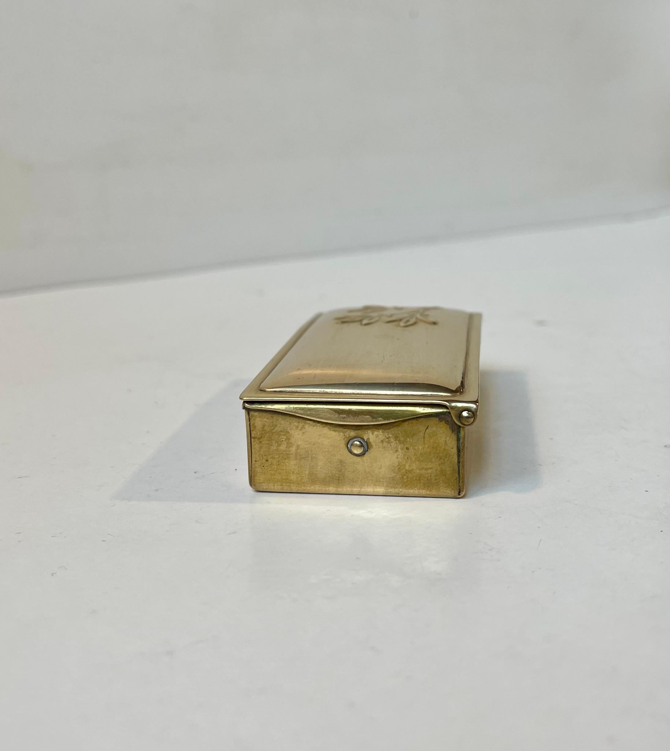 Art Deco 3 Compartment Pill Box in Brass, 1930s For Sale 1