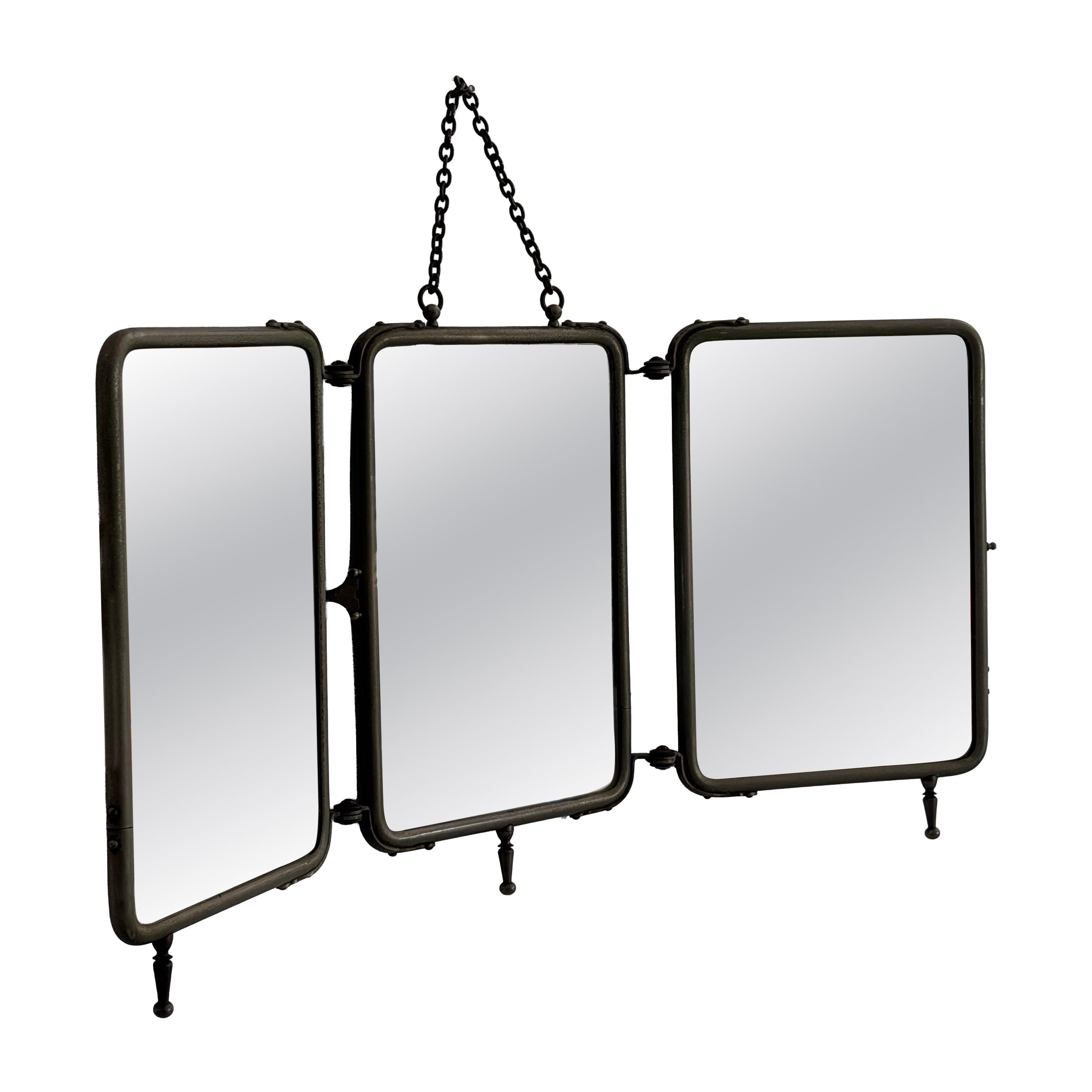 Art Deco 3 Couvertures en verre nickelé Miroir de table ou mural, 1940s, Italie