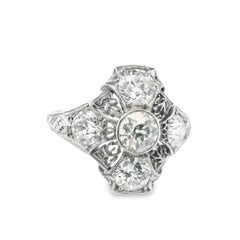 Bague Art déco filigrane en platine avec diamants taille européenne de 3 carats