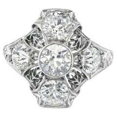Bague Art déco filigrane en platine avec diamants taille européenne de 3 carats