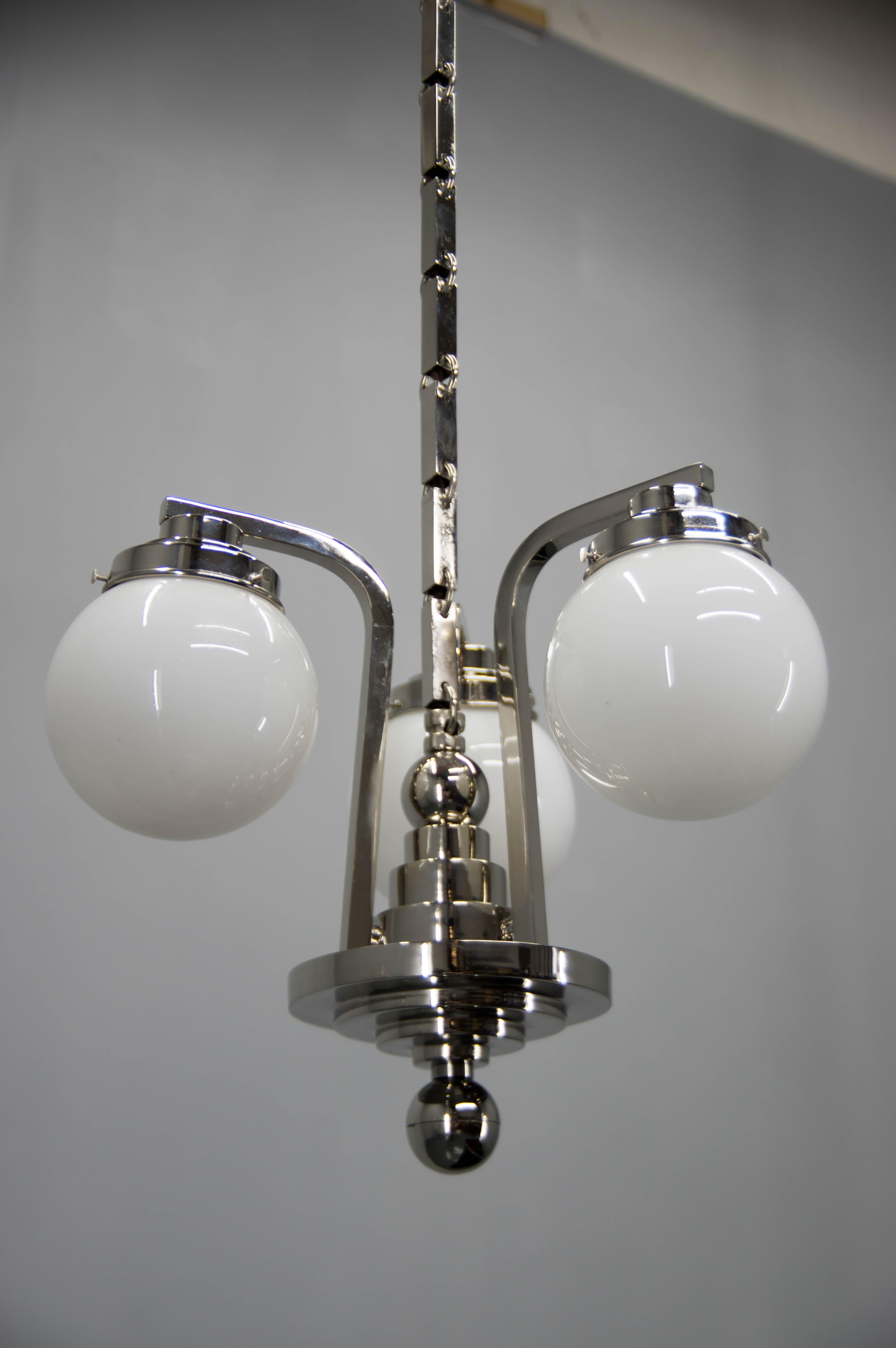 Czech Art Deco 3-flamming Chandelier, 1920s For Sale