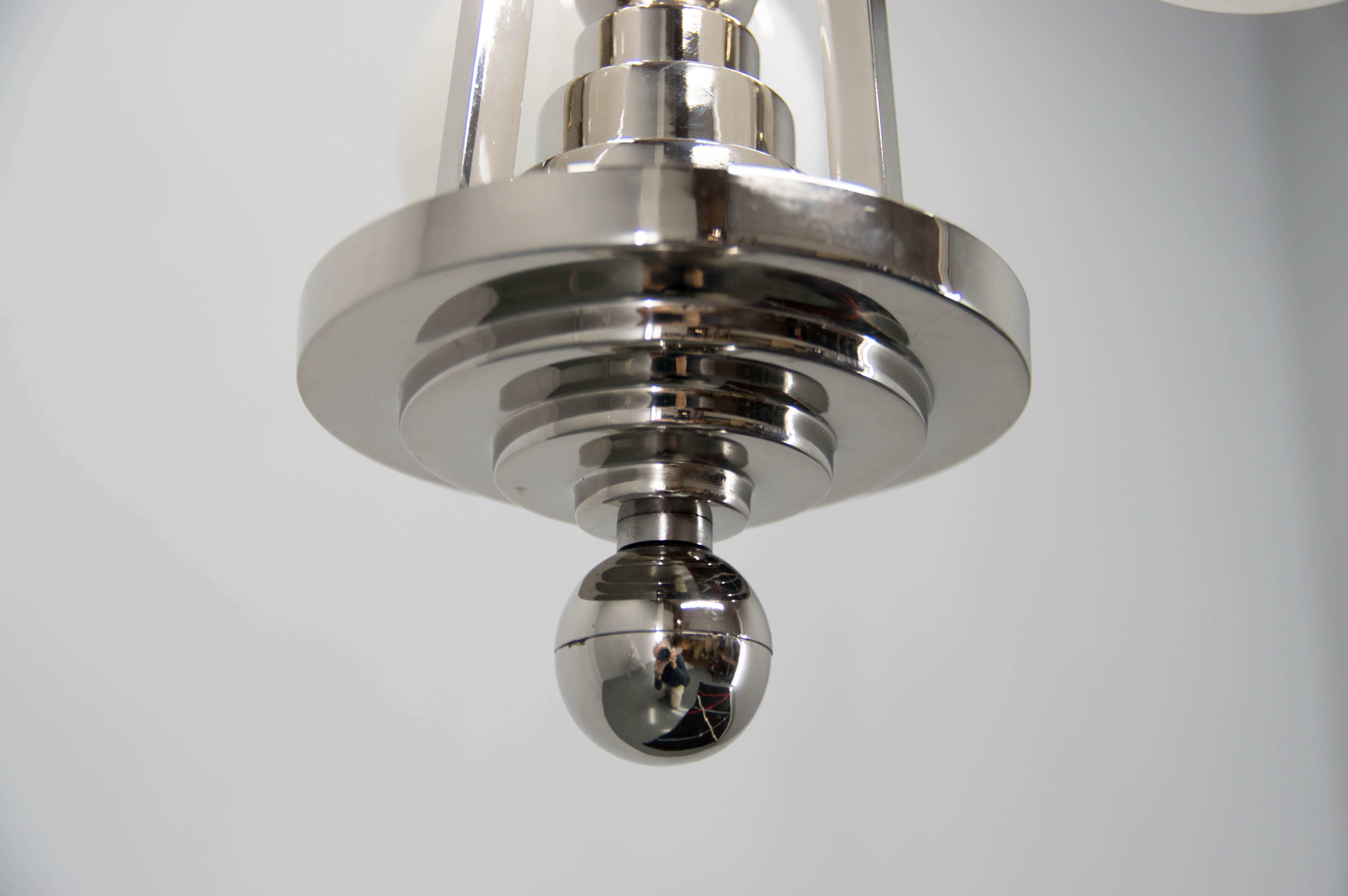 Blown Glass Art Deco 3-flamming Chandelier, 1920s For Sale