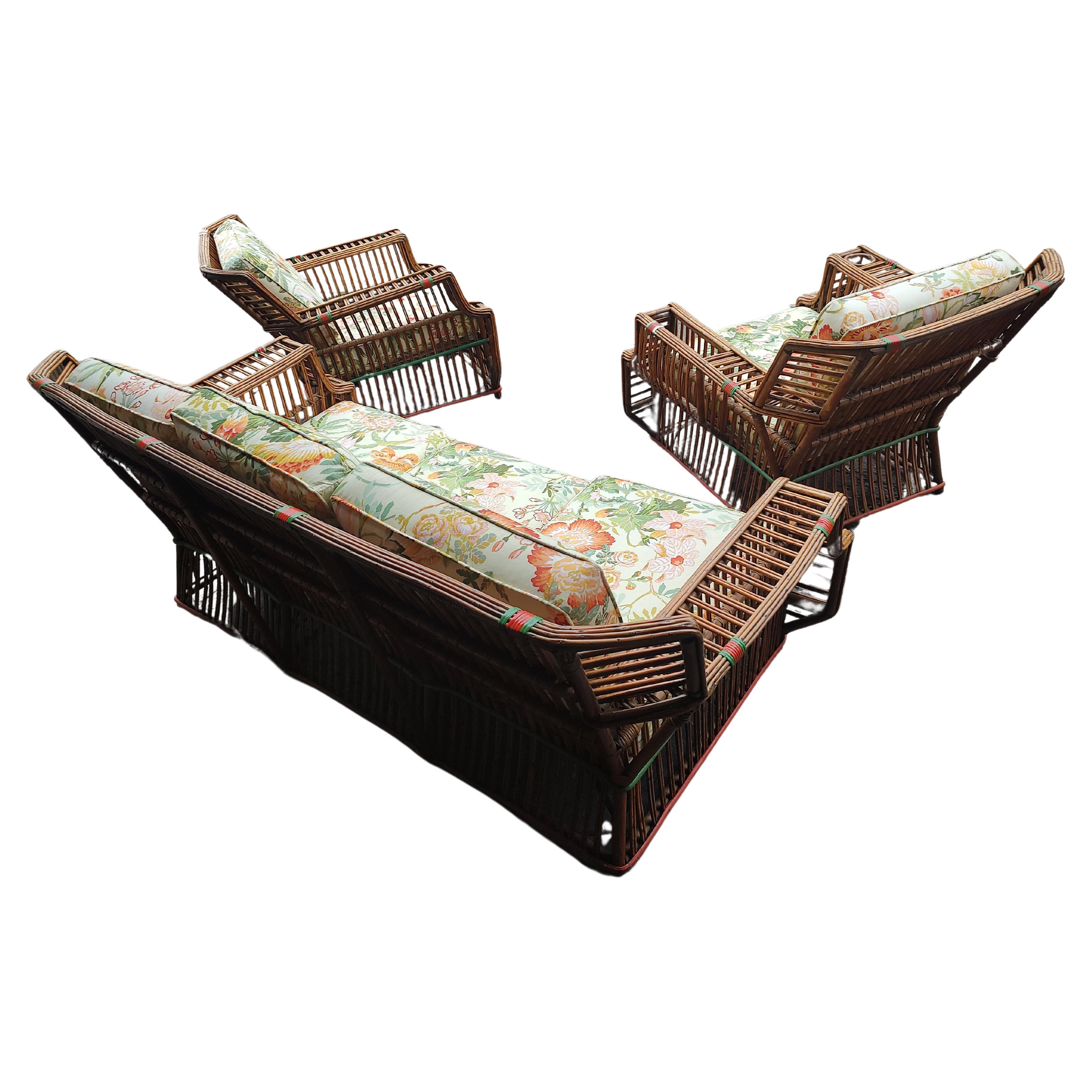 Suite Art Déco 3 pièces canapé en rotin fendu avec une paire de chaises longues C1935 en vente 4