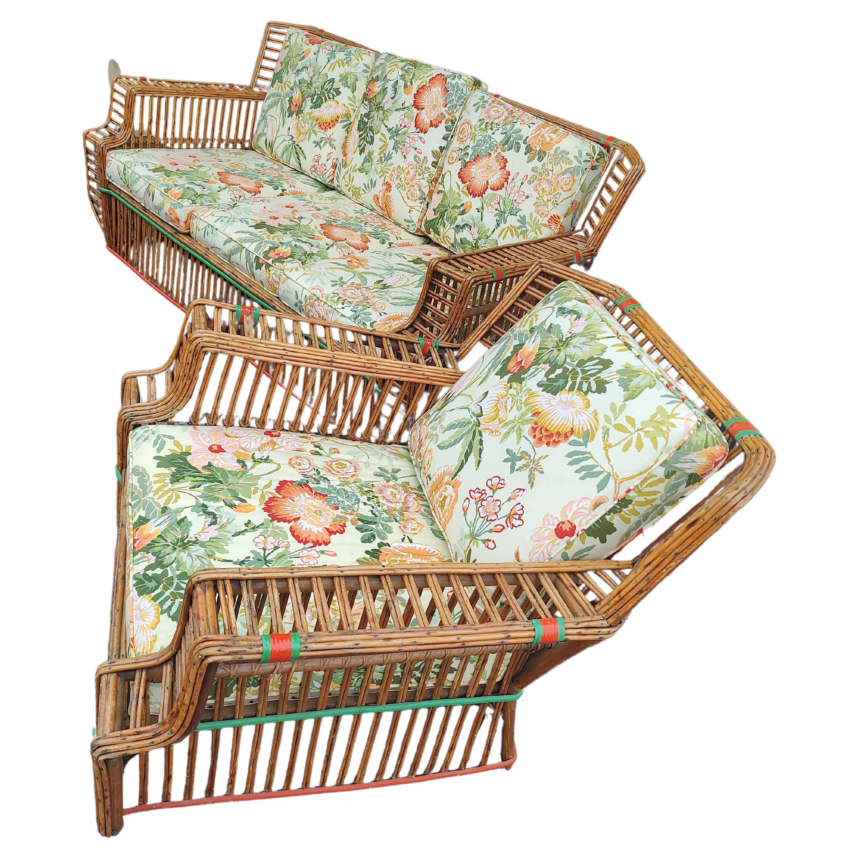 Suite Art Déco 3 pièces canapé en rotin fendu avec une paire de chaises longues C1935 Bon état - En vente à Port Jervis, NY