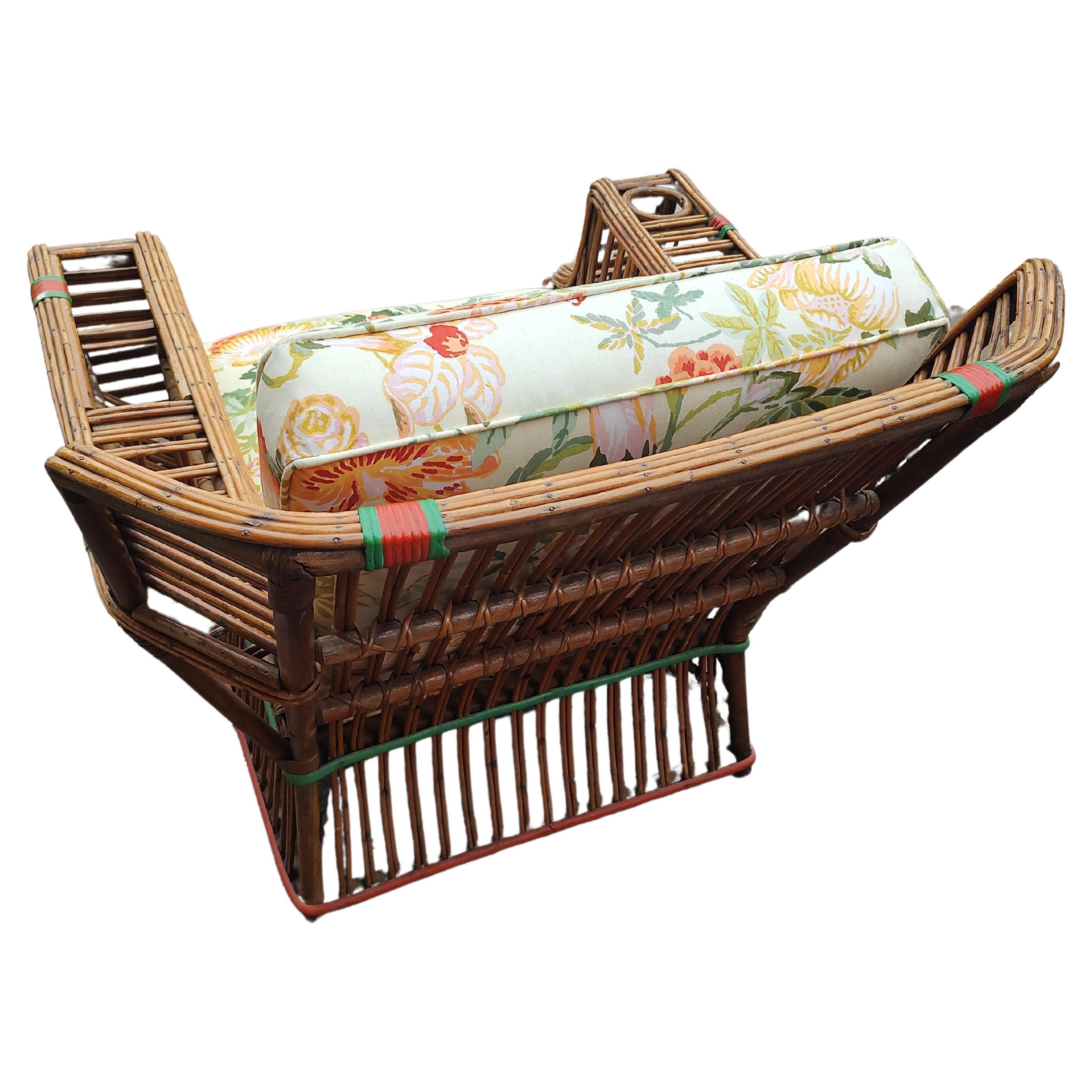 Fabric Art Deco 3 pc Suite Split Reed Rattan Sofa with a Pair of Lounge Chairs C1935 For Sale