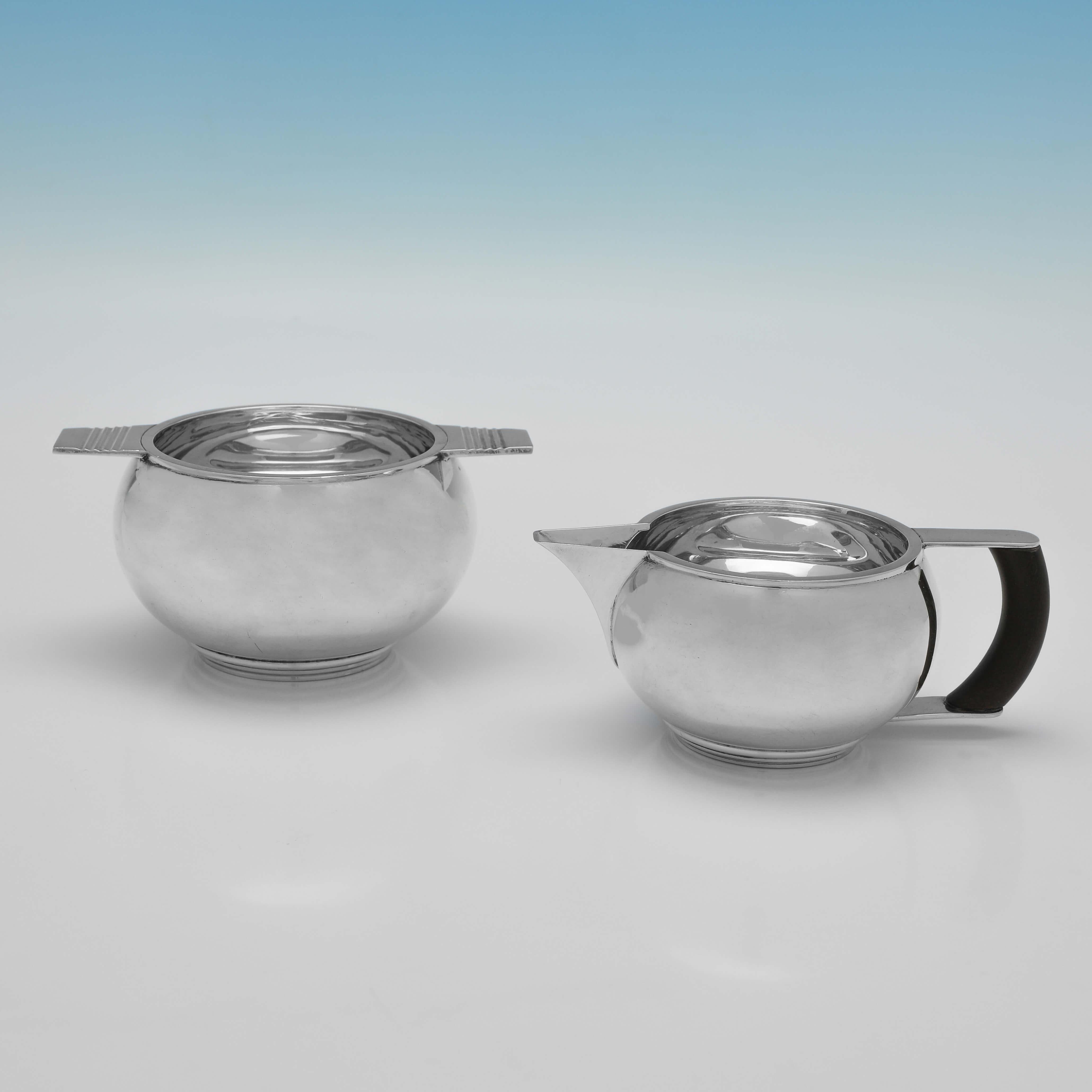 Mid-20th Century Art Deco 3 piece sterling silver tea set - Made by Asprey in 1932 For Sale