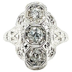 Art Deco 3 Stone Diamond Cocktail Ring .85ct Old Euro 18K Original 1930's