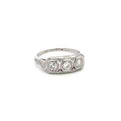 Art Deco 3 Stone Diamond Gold Vintage Ring