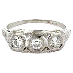 Art Deco 3 Stone Diamond Gold Vintage Ring