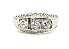 Anello in platino con 3 pietre di diamante Art Deco, 45 carati, originale degli anni '30