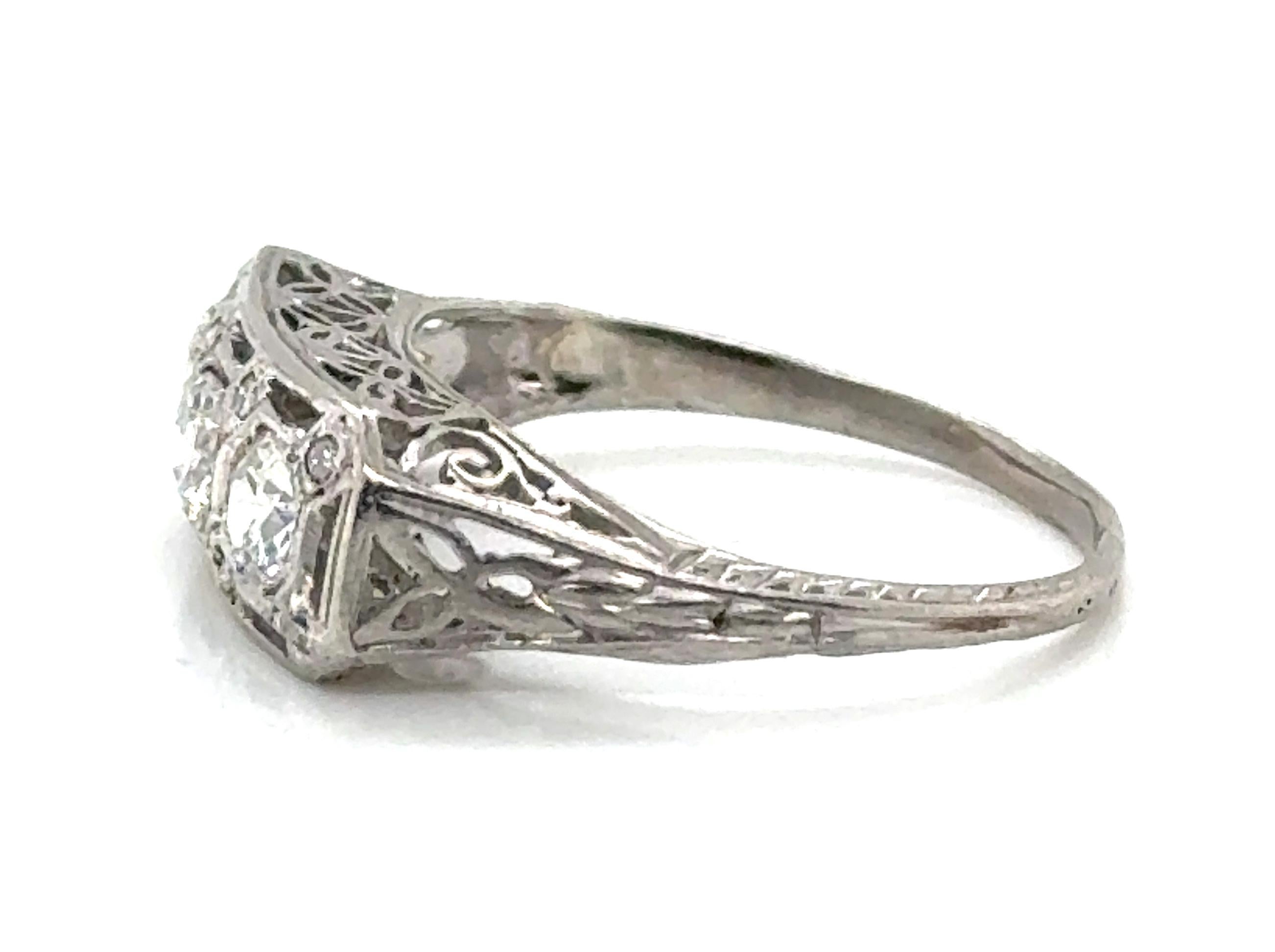 Old European Cut Art Deco 3 Stone Diamond Ring .80ct Antique Platinum Genuine 1920-1930 For Sale