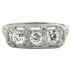 Art Deco 3 Stone Diamond Ring .80ct Antique Platinum Genuine 1920-1930