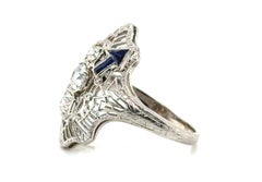 Art Deco 3 Stone Diamond Ring .81ct French Cut Arrow Sapphire 18k Original 1930s